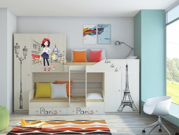 Двухъярусная кровать Лео принт "Париж"