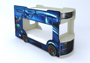 Кровать Автобус с матрасами (синяя)